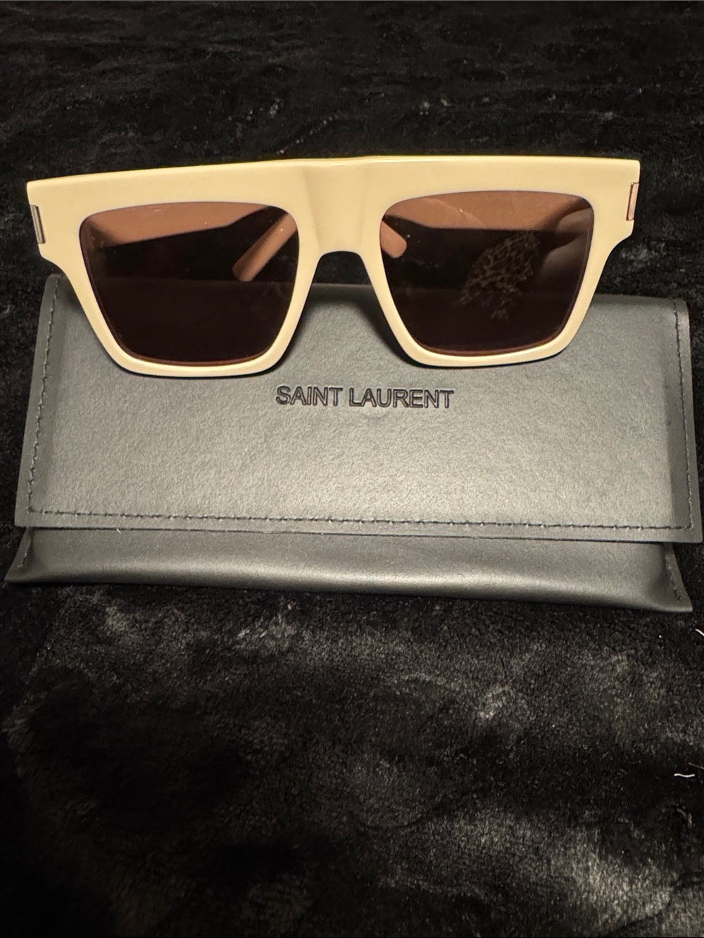 Saint Laurent Cream Frame Sunglasses with Brown Lenses